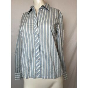 BCBG MAX AZRIA Blue White Corset Tie Back Striped Blouse  Medium
